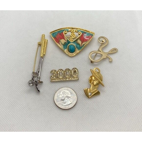 Vintage Lot of 5 Gold Tone Brooch Pin LC Golf Clubs JJ Face Rhinestone 2000‎ Y - Picture 2 of 16